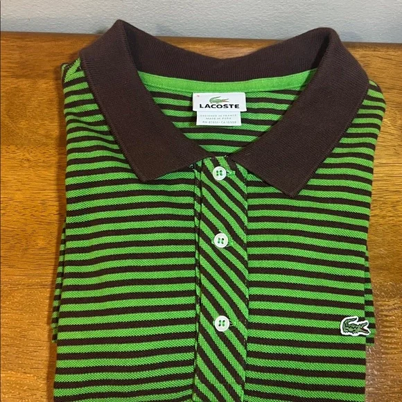 Lacoste men’s Green and Black Striped Polo Shirt Size 9 4X - Picture 1 of 4